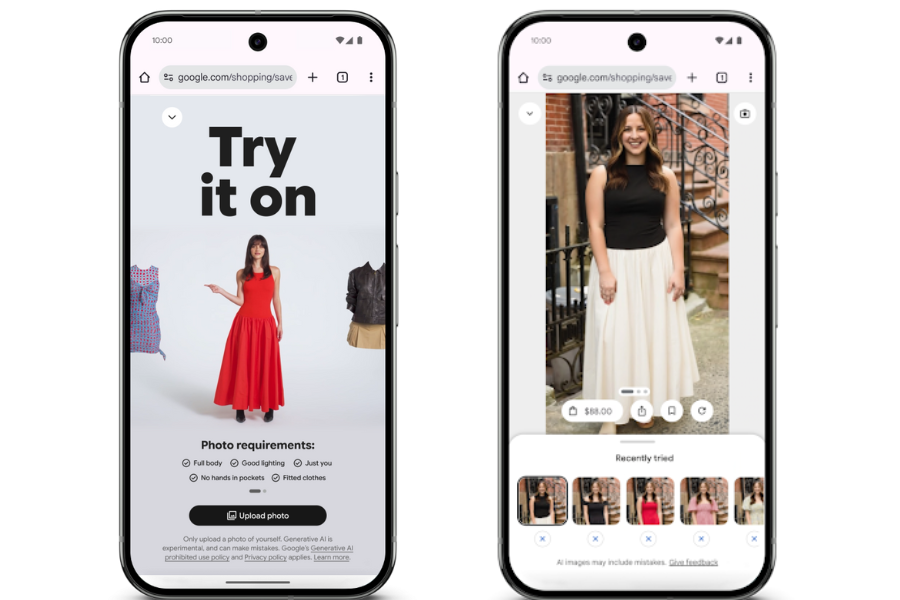 Google AI virtual try-on feature showing how clothes appear on different body types directly in Search