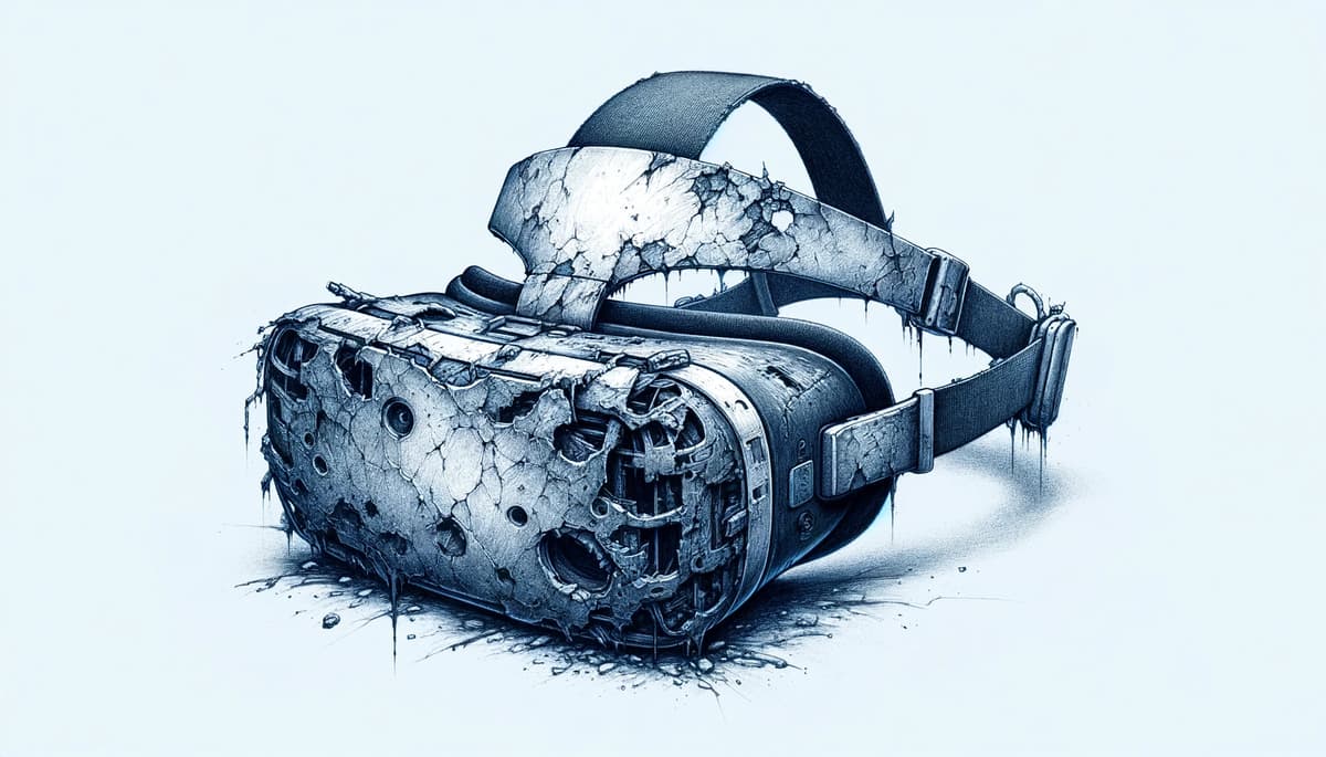 Illustration of a crumbling, decaying VR headset