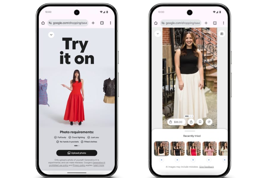 Google AI virtual try-on feature showing how clothes appear on different body types directly in Search